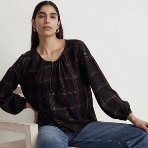 Madewell Black and Brown Plaid Blouse
